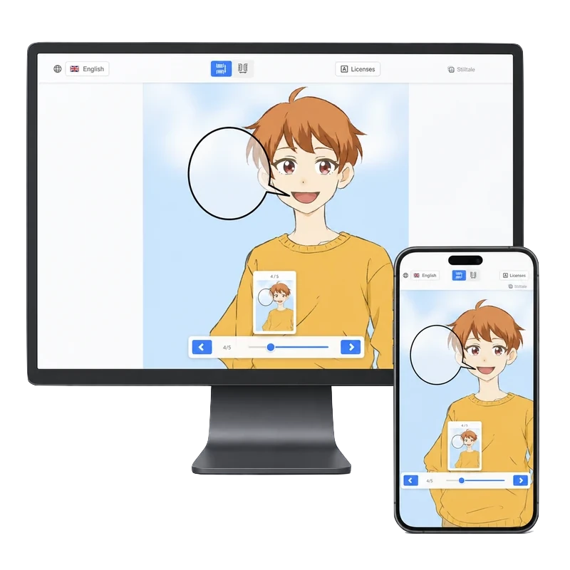 PCとスマホで、同じ作品をページ送りで閲覧する画面